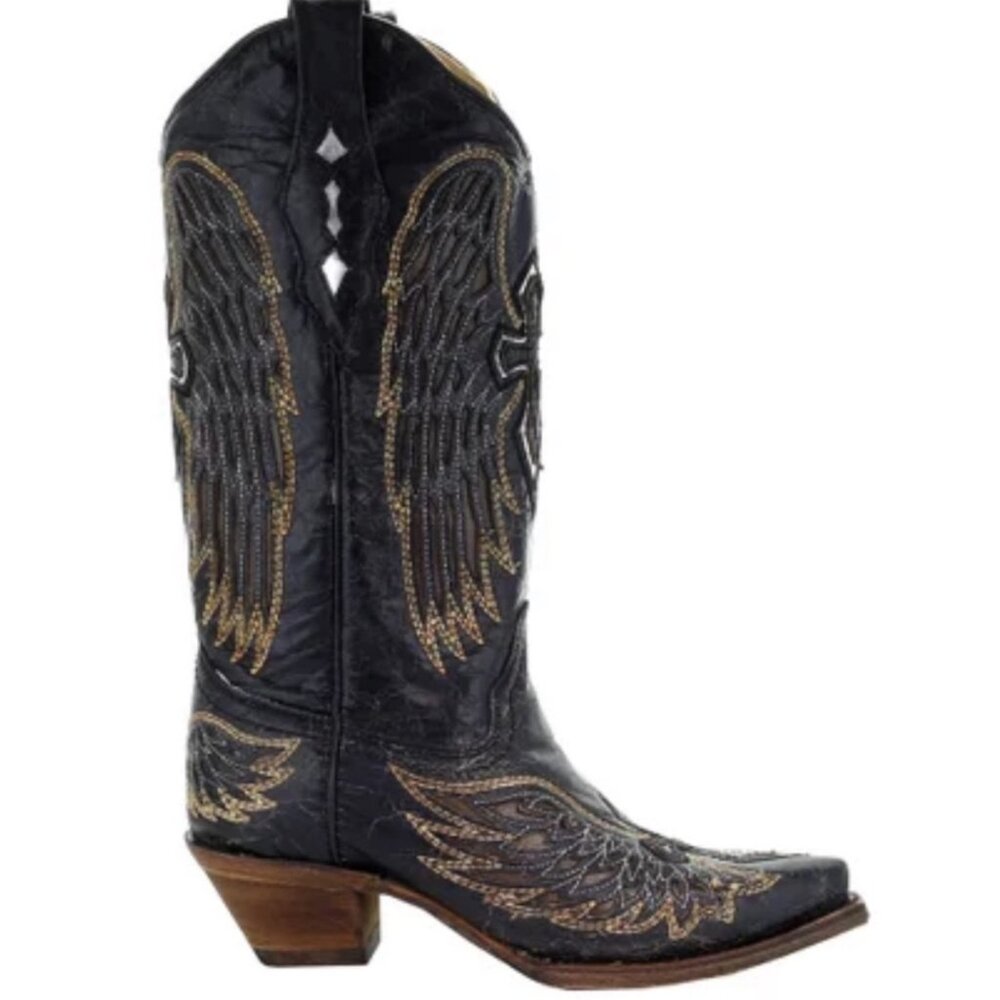 Corral Vintage Gold Wing Western Boots A1967 Women's Sz 7.5M Black Cross